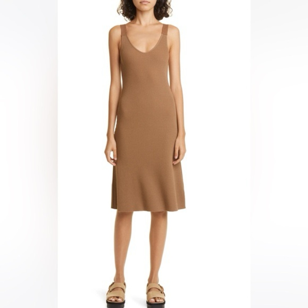 Vince Ribbed Knit A-Line Midi-Dress